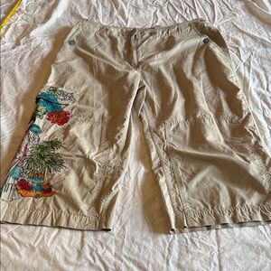 Chico's Tan Cargo Shorts with Vibrant Embroidery